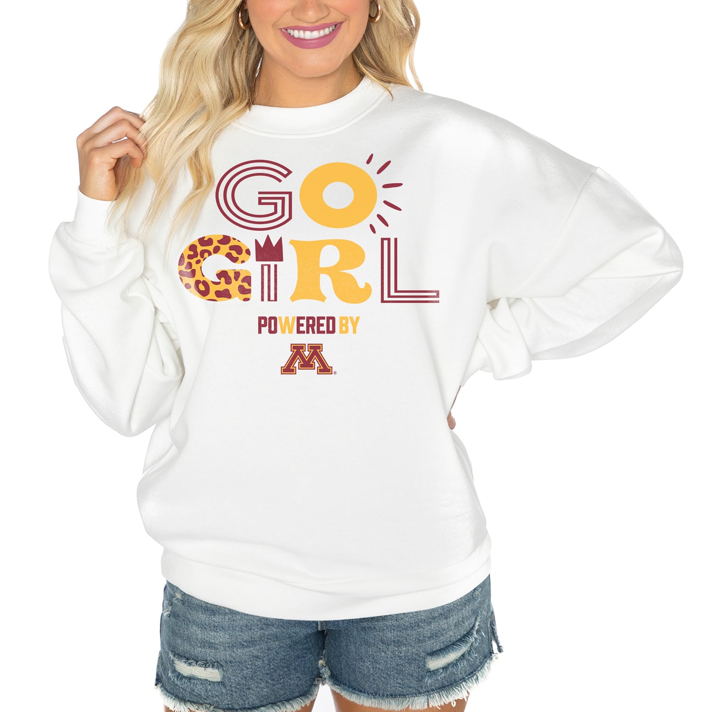 Women's Gameday Couture White Minnesota Golden Gophers PoweredBy Go Girl Premium Pullover Sweatshirt