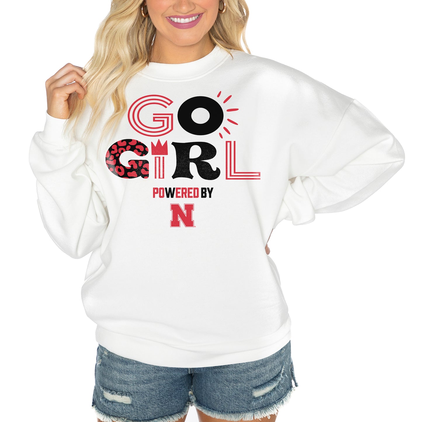 Women's Gameday Couture White Nebraska Huskers PoweredBy Go Girl Premium Pullover Sweatshirt
