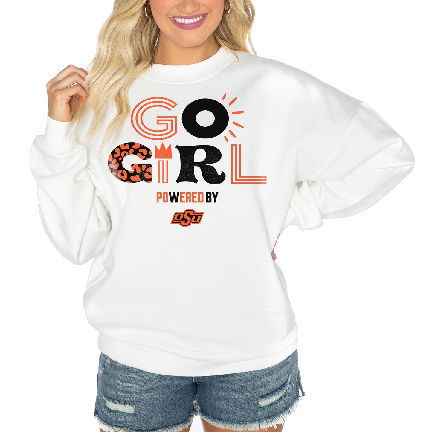 Women's Gameday Couture White Oklahoma State Cowboys PoweredBy Go Girl Premium Pullover Sweatshirt