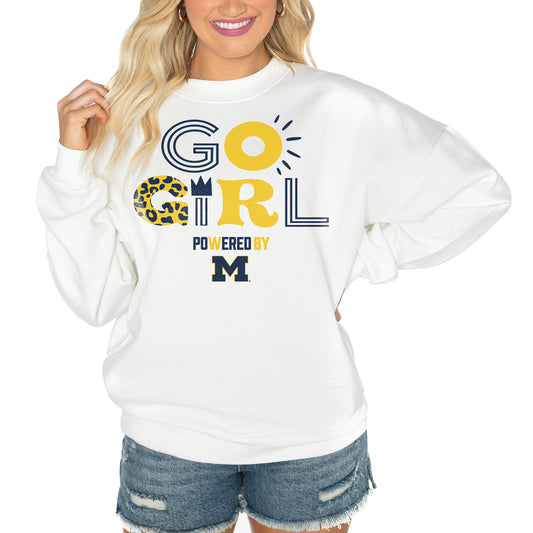 Women's Gameday Couture White Michigan Wolverines PoweredBy Go Girl Premium Pullover Sweatshirt