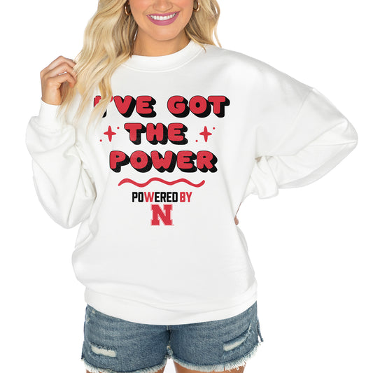 Women's Gameday Couture White Nebraska Huskers PoweredBy Got the Power Premium Pullover Sweatshirt