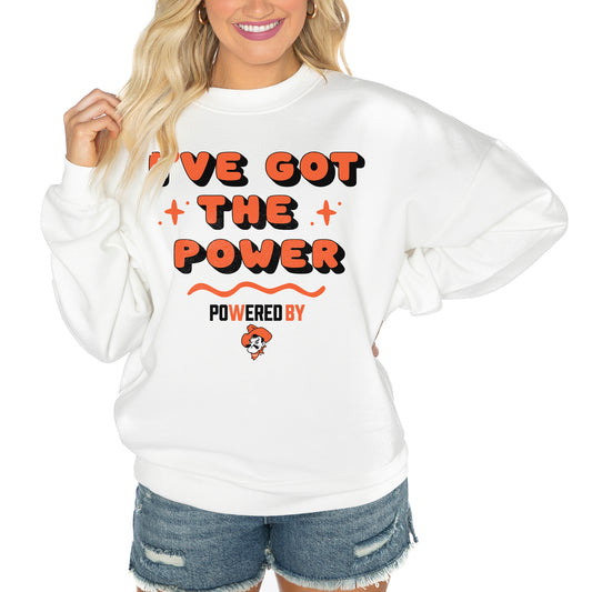 Women's Gameday Couture White Oklahoma State Cowboys PoweredBy Got the Power Premium Pullover Sweatshirt