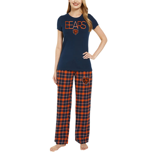 Women's Concepts Sport Navy/Orange Chicago Bears Arctic��T-Shirt & Flannel Pants Sleep Set