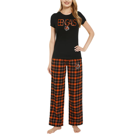 Women's Concepts Sport Black/Orange Cincinnati Bengals Arctic��T-Shirt & Flannel Pants Sleep Set