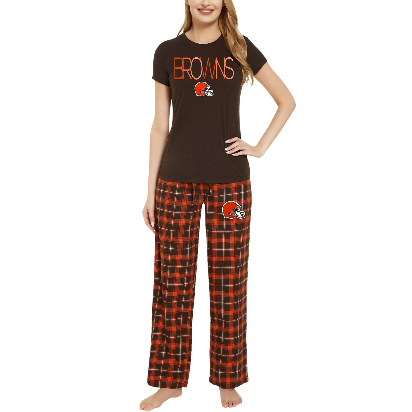 Women's Concepts Sport Brown/Orange Cleveland Browns Arctic��T-Shirt & Flannel Pants Sleep Set