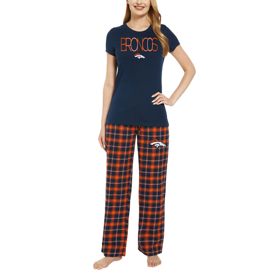 Women's Concepts Sport Navy/Orange Denver Broncos Arctic��T-Shirt & Flannel Pants Sleep Set