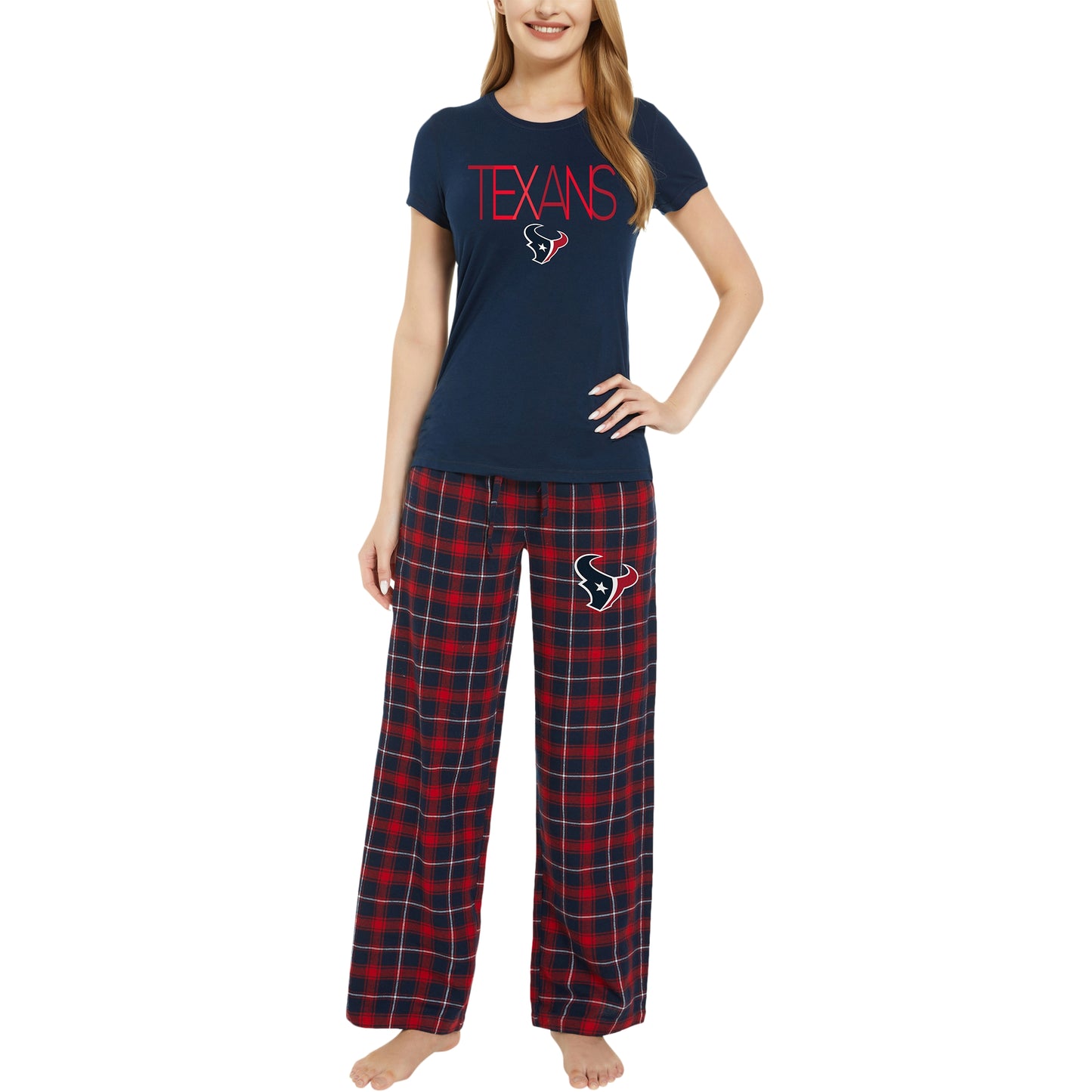 Women's Concepts Sport Navy/Red Houston Texans Arctic T-Shirt & Flannel Pants Sleep Set