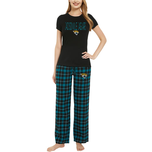 Women's Concepts Sport Black/Teal Jacksonville Jaguars Arctic T-Shirt & Flannel Pants Sleep Set