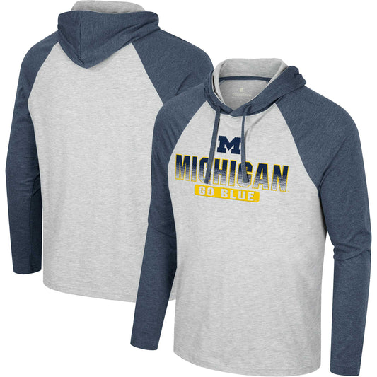 Men's Colosseum  Heather Gray Michigan Wolverines Hasta La Vista Raglan Hoodie Long Sleeve T-Shirt