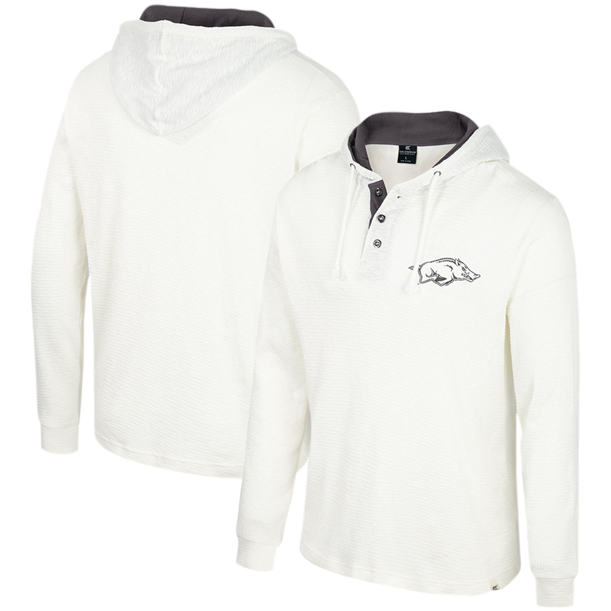 Men's Colosseum White Arkansas Razorbacks Affirmative Thermal Hoodie Long Sleeve T-Shirt