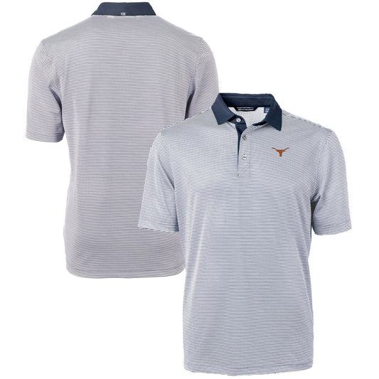 Men's Cutter & Buck  Navy/White Texas Longhorns Big & Tall Virtue Eco Pique Micro Stripe Recycled Polo