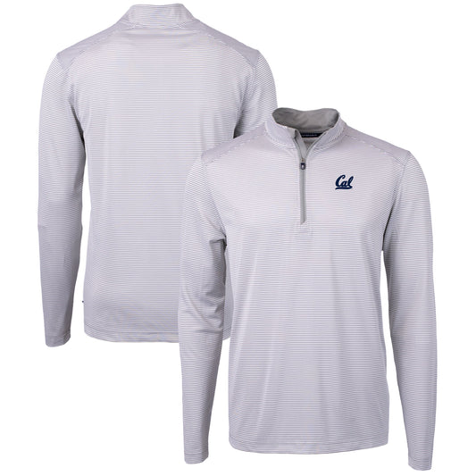 Men's Cutter & Buck  Gray/White Cal Bears Big & Tall Virtue Eco Pique Micro Stripe Recycled Quarter-Zip Pullover Top