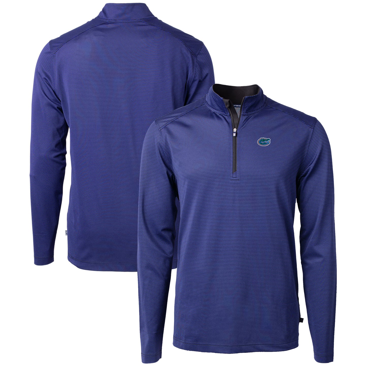 Men's Cutter & Buck  Royal/Black Florida Gators Big & Tall Virtue Eco Pique Micro Stripe Recycled Quarter-Zip Pullover Top