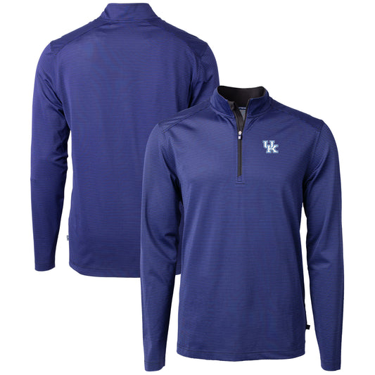 Men's Cutter & Buck  Royal/Black Kentucky Wildcats Big & Tall Virtue Eco Pique Micro Stripe Recycled Quarter-Zip Pullover Top