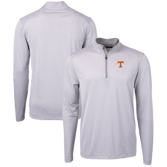 Men's Cutter & Buck  Gray/White Tennessee Volunteers Big & Tall Virtue Eco Pique Micro Stripe Recycled Quarter-Zip Pullover Top