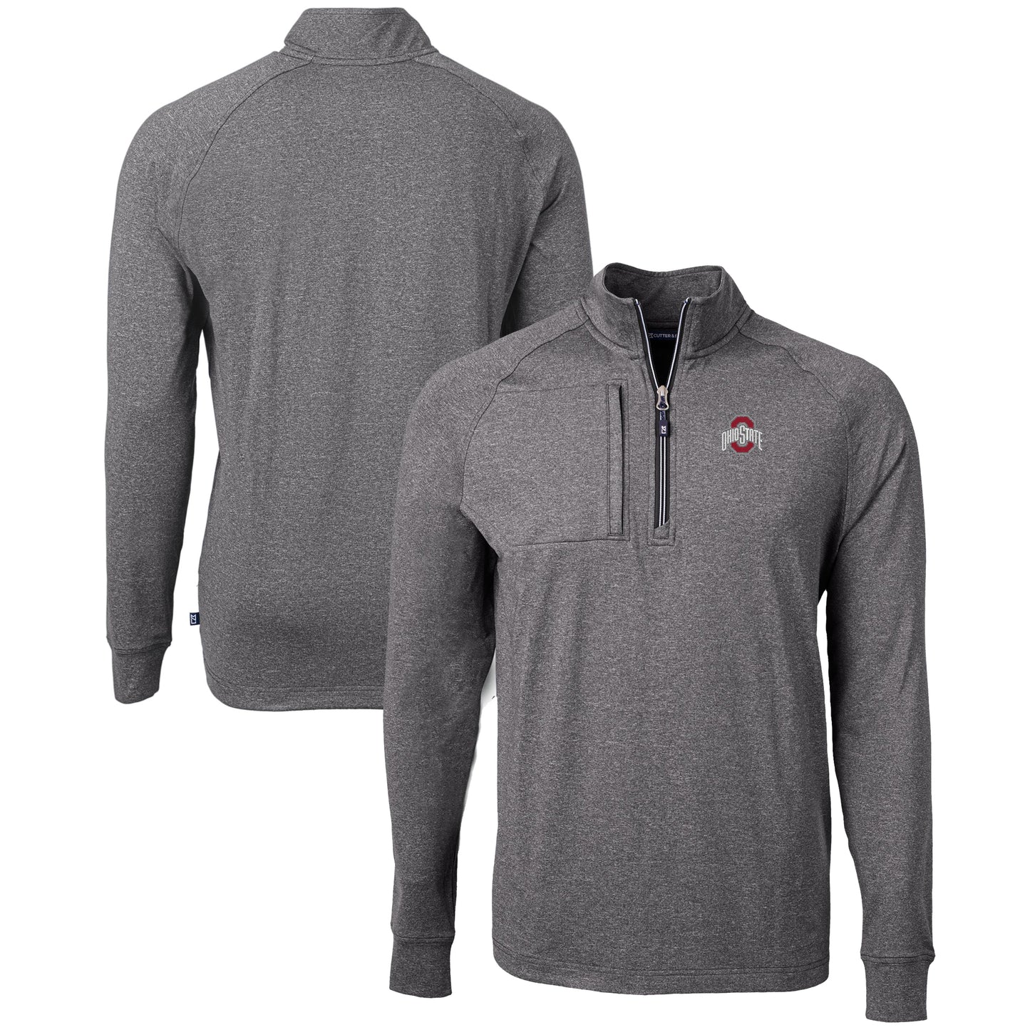Men's Cutter & Buck  Heather Black Ohio State Buckeyes Big & Tall Adapt Eco Knit Quarter-Zip Pullover Top