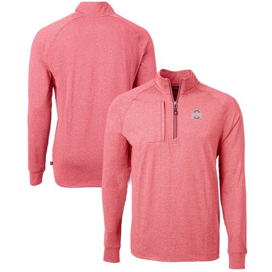 Men's Cutter & Buck  Heather Scarlet Ohio State Buckeyes Big & Tall Adapt Eco Knit Quarter-Zip Pullover Top