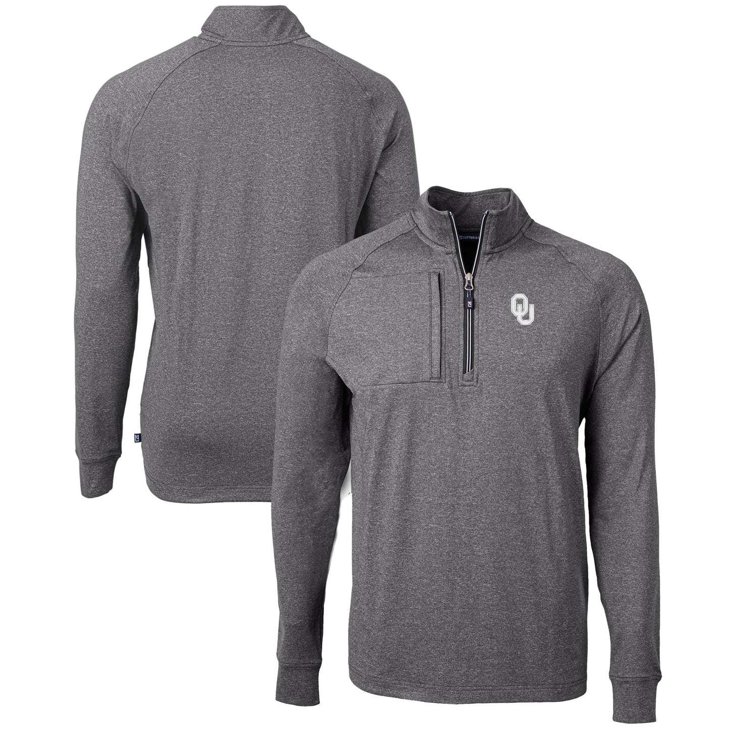 Men's Cutter & Buck  Heather Black Oklahoma Sooners Big & Tall Adapt Eco Knit Quarter-Zip Pullover Top