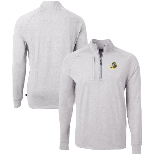 Men's Cutter & Buck  Heather Gray Oregon Ducks Big & Tall Adapt Eco Knit Quarter-Zip Pullover Top