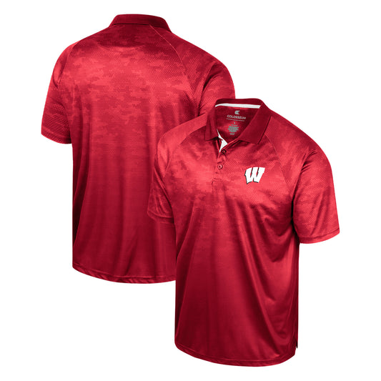 Men's Colosseum Red Wisconsin Badgers Honeycomb Raglan Polo