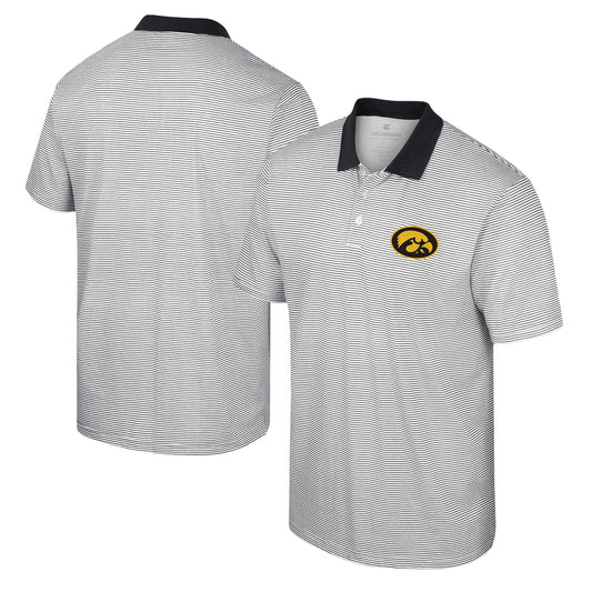 Men's Colosseum White Iowa Hawkeyes Print Stripe Polo