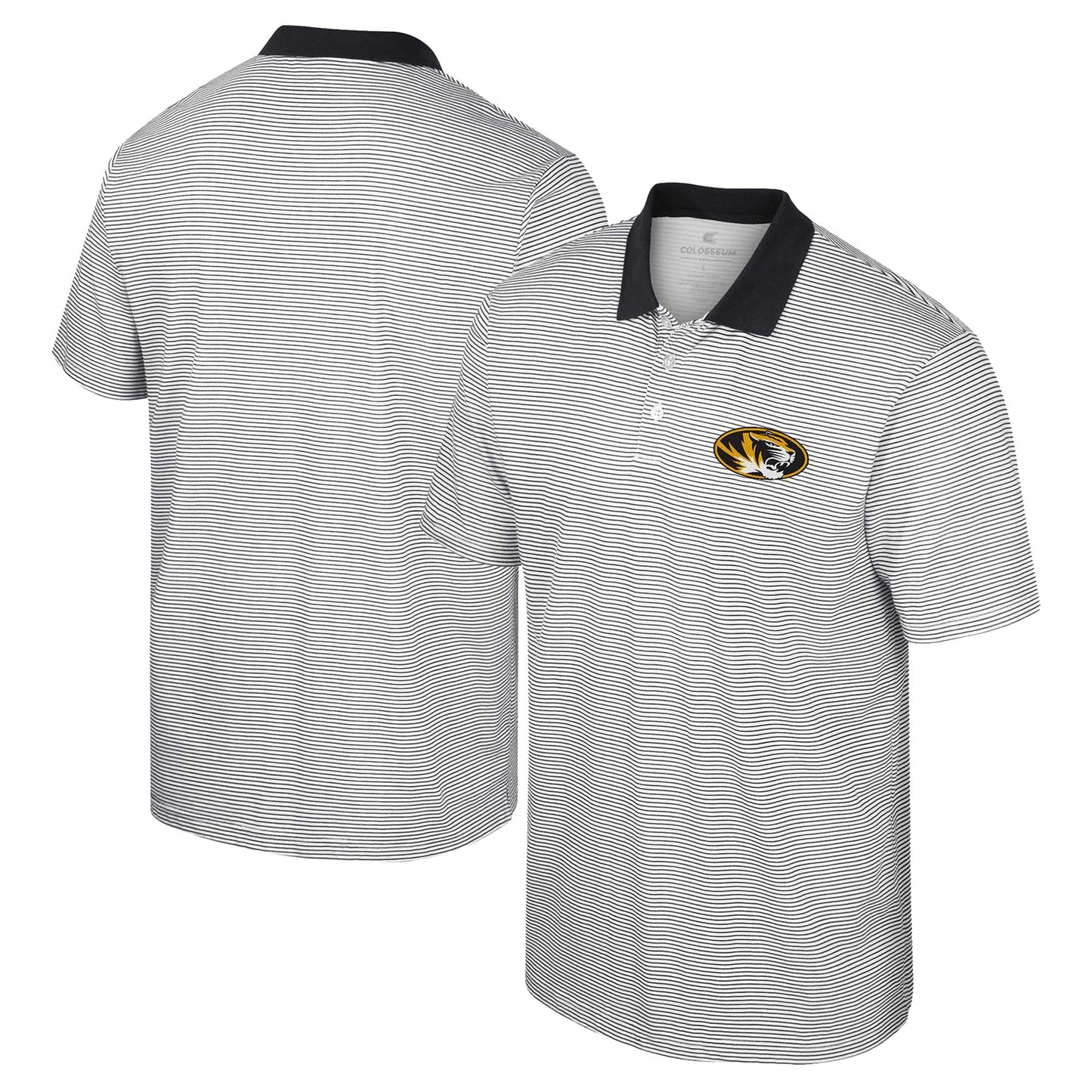 Men's Colosseum White/Black Missouri Tigers Print Stripe Polo