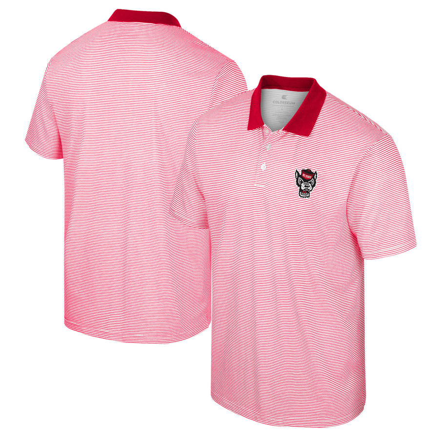 Men's Colosseum White/Red NC State Wolfpack Print Stripe Polo