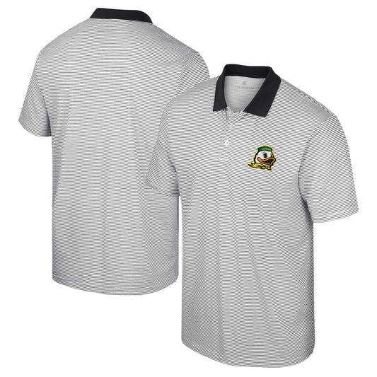 Men's Colosseum White/Black Oregon Ducks Print Stripe Polo