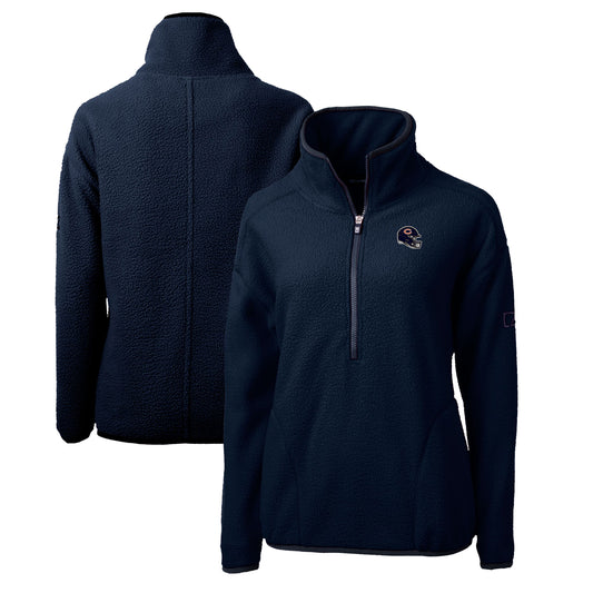 Women's Cutter & Buck  Navy Chicago Bears Helmet Logo Cascade Eco Sherpa Fleece Half-Zip Pullover Jacket
