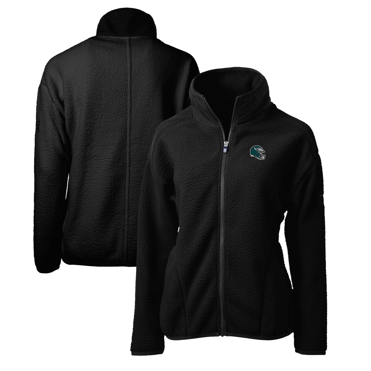 Women's Cutter & Buck  Black Philadelphia Eagles Helmet Logo Cascade Eco Sherpa Full-Zip Fleece Jacket