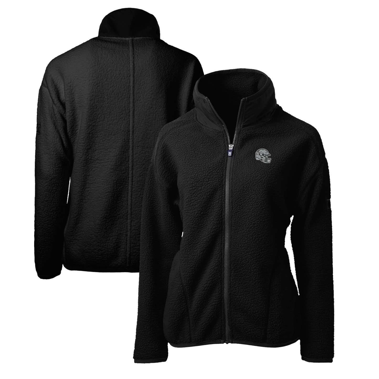 Women's Cutter & Buck  Black Las Vegas Raiders Helmet Logo Cascade Eco Sherpa Full-Zip Fleece Jacket