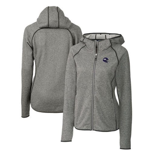 Women's Cutter & Buck  Heather Gray Minnesota Vikings Helmet Logo Mainsail Sweater-Knit Full-Zip Hoodie