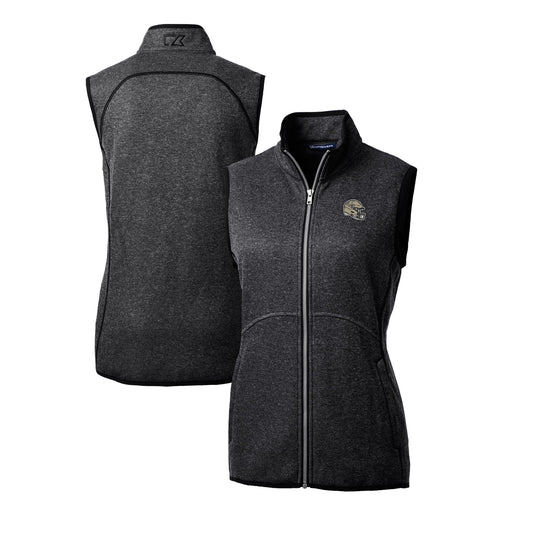Women's Cutter & Buck  Charcoal New Orleans Saints Helmet Logo Mainsail Sweater-Knit Full-Zip Vest