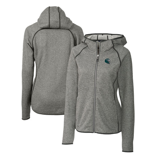 Women's Cutter & Buck  Heather Gray Philadelphia Eagles Helmet Logo Mainsail Sweater-Knit Full-Zip Hoodie