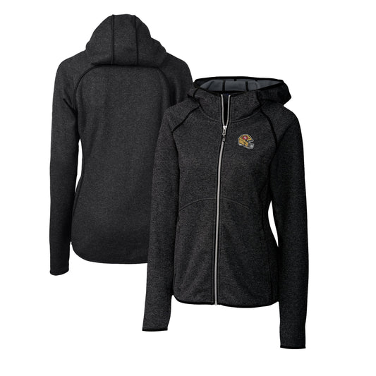 Women's Cutter & Buck  Charcoal San Francisco 49ers Helmet Logo Mainsail Sweater-Knit Full-Zip Hoodie