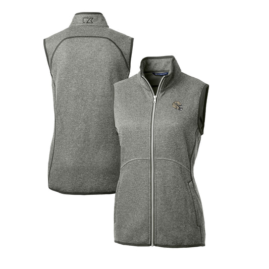 Women's Cutter & Buck  Heather Gray New Orleans Saints Helmet Logo Mainsail Sweater-Knit Full-Zip Vest