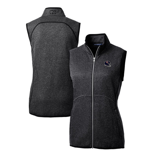 Women's Cutter & Buck  Charcoal Chicago Bears Helmet Logo Mainsail Sweater-Knit Full-Zip Vest