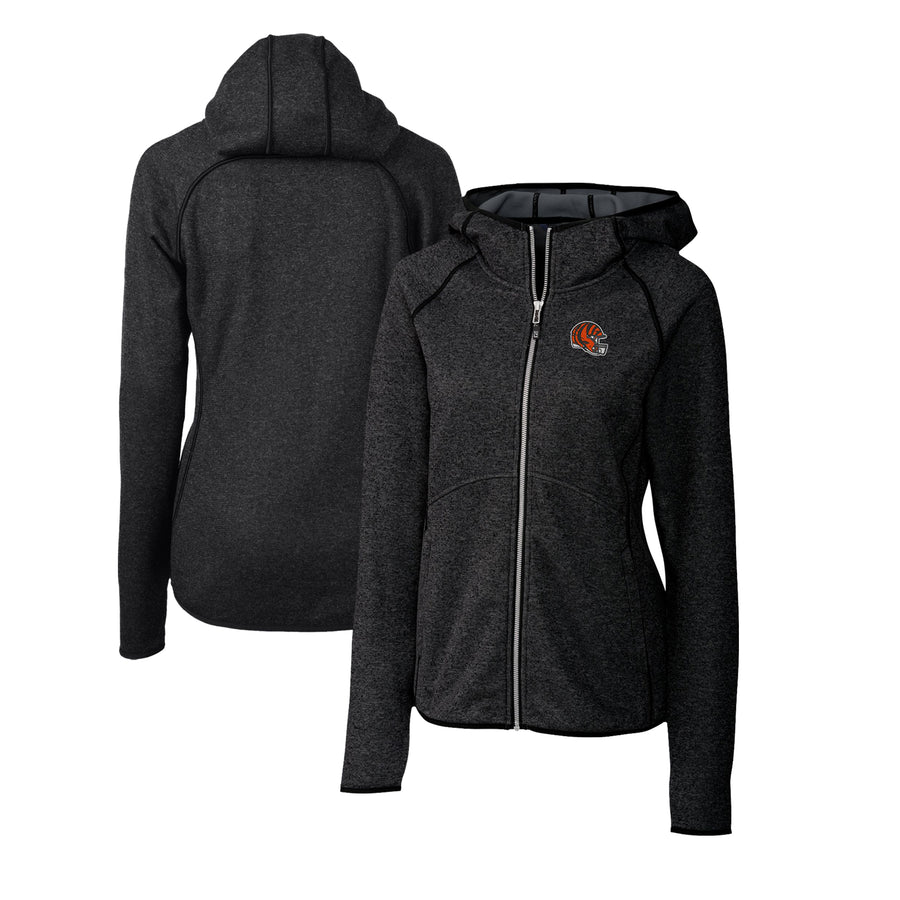 Women's Cutter & Buck  Charcoal Cincinnati Bengals Helmet Logo Mainsail Sweater-Knit Full-Zip Hoodie
