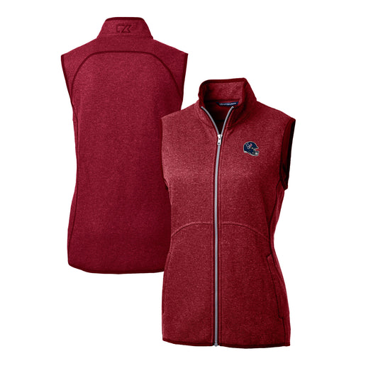 Women's Cutter & Buck  Red Houston Texans Helmet Logo Mainsail Sweater-Knit Full-Zip Vest