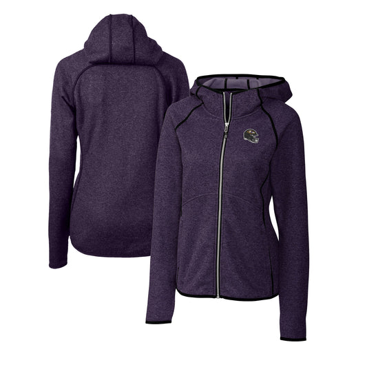 Women's Cutter & Buck  Purple Baltimore Ravens Helmet Logo Mainsail Sweater-Knit Full-Zip Hoodie