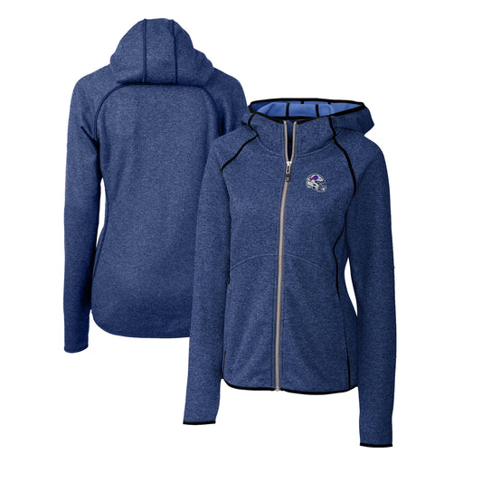 Women's Cutter & Buck  Royal Buffalo Bills Helmet Logo Mainsail Sweater-Knit Full-Zip Hoodie