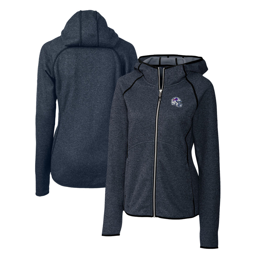 Women's Cutter & Buck  Navy Buffalo Bills Helmet Logo Mainsail Sweater-Knit Full-Zip Hoodie