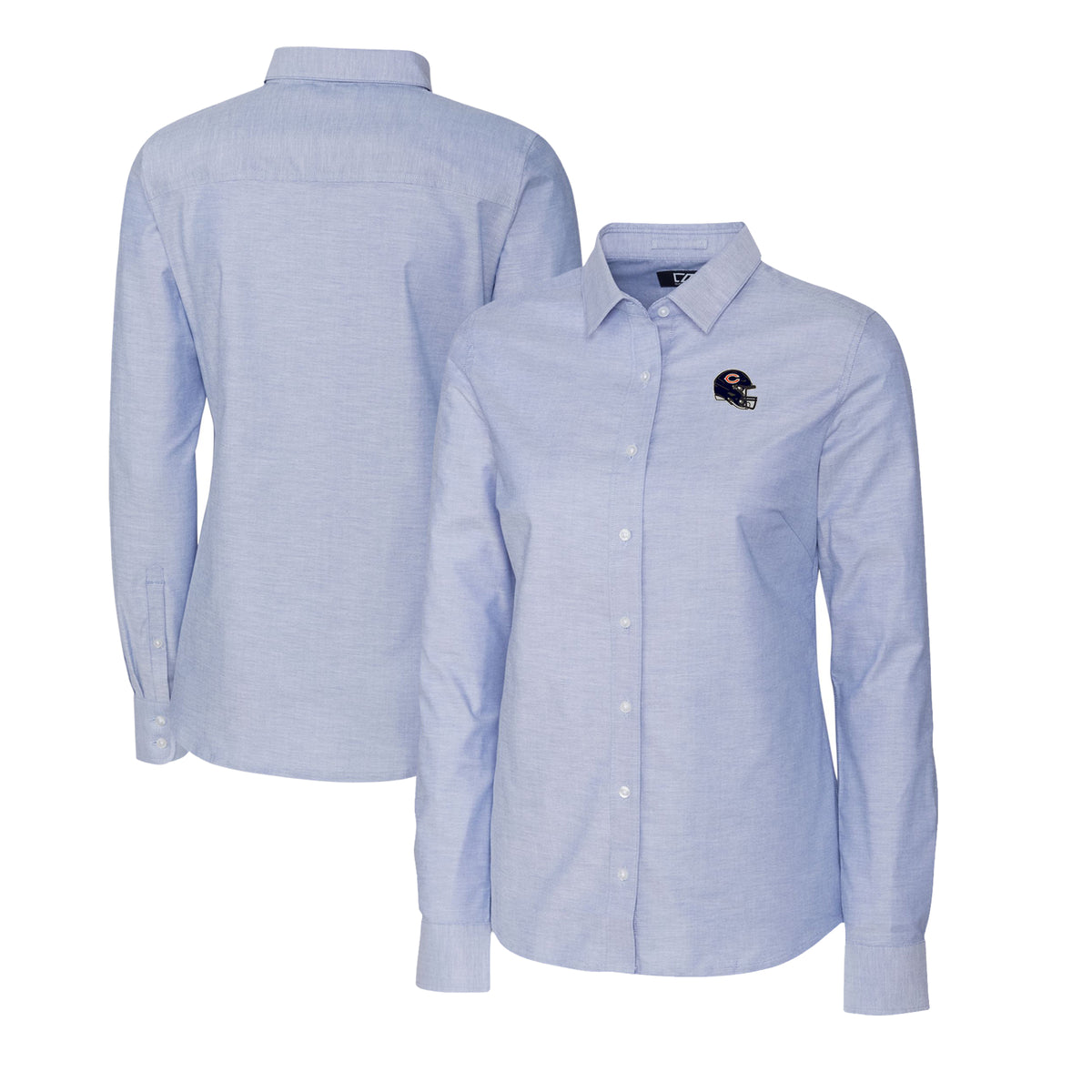 Women's Cutter & Buck  Light Blue Chicago Bears Helmet Logo Stretch Oxford Long Sleeve Button-Up Shirt