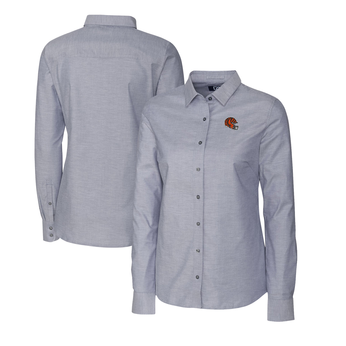 Women's Cutter & Buck  Charcoal Cincinnati Bengals Helmet Logo Stretch Oxford Long Sleeve Button-Up Shirt