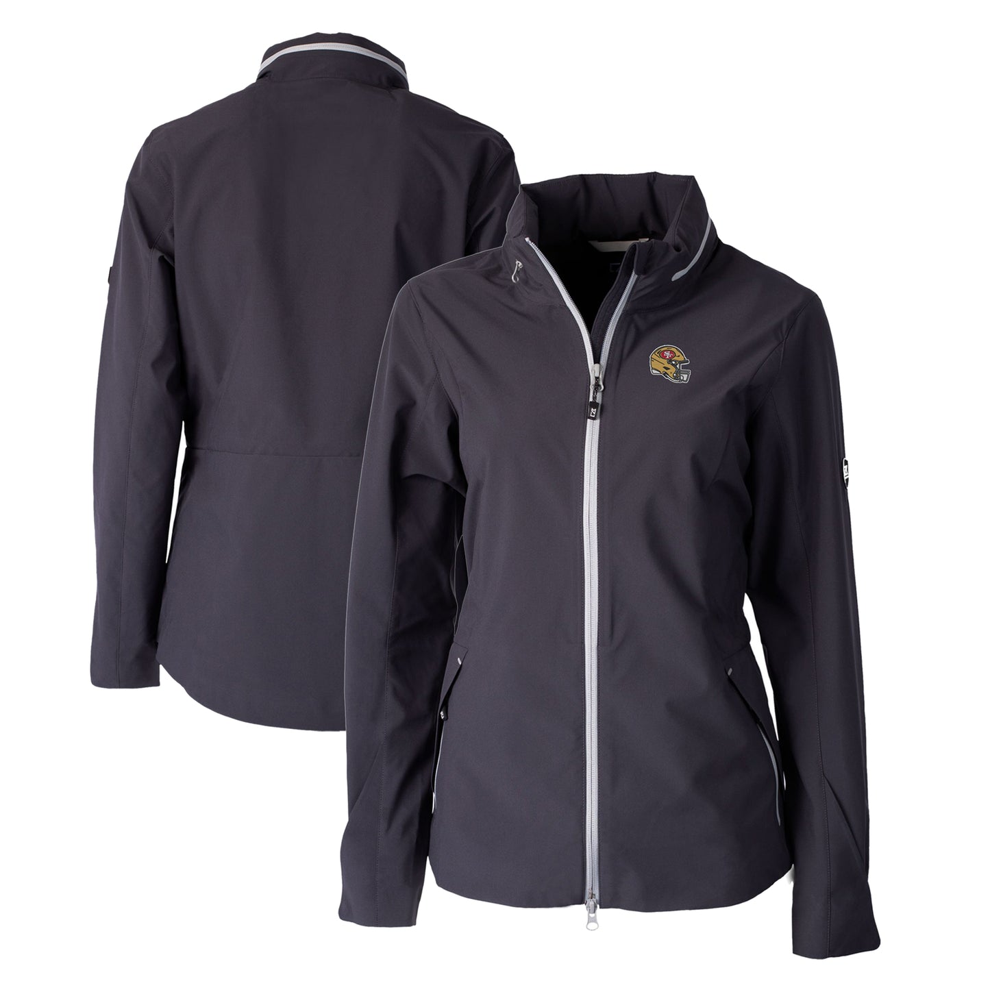 Women's Cutter & Buck  Graphite San Francisco 49ers Helmet Logo Vapor Water Repellent Stretch Full-Zip Rain Jacket