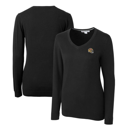 Women's Cutter & Buck  Black San Francisco 49ers Helmet Logo Lakemont Tri-Blend V-Neck Pullover Sweater