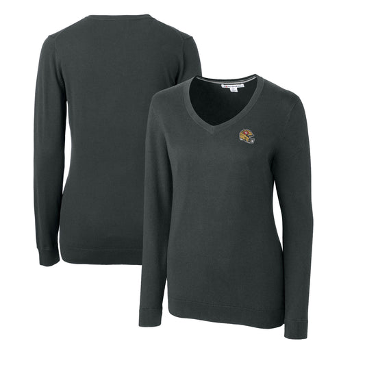 Women's Cutter & Buck  Charcoal San Francisco 49ers Helmet Logo Lakemont Tri-Blend V-Neck Pullover Sweater