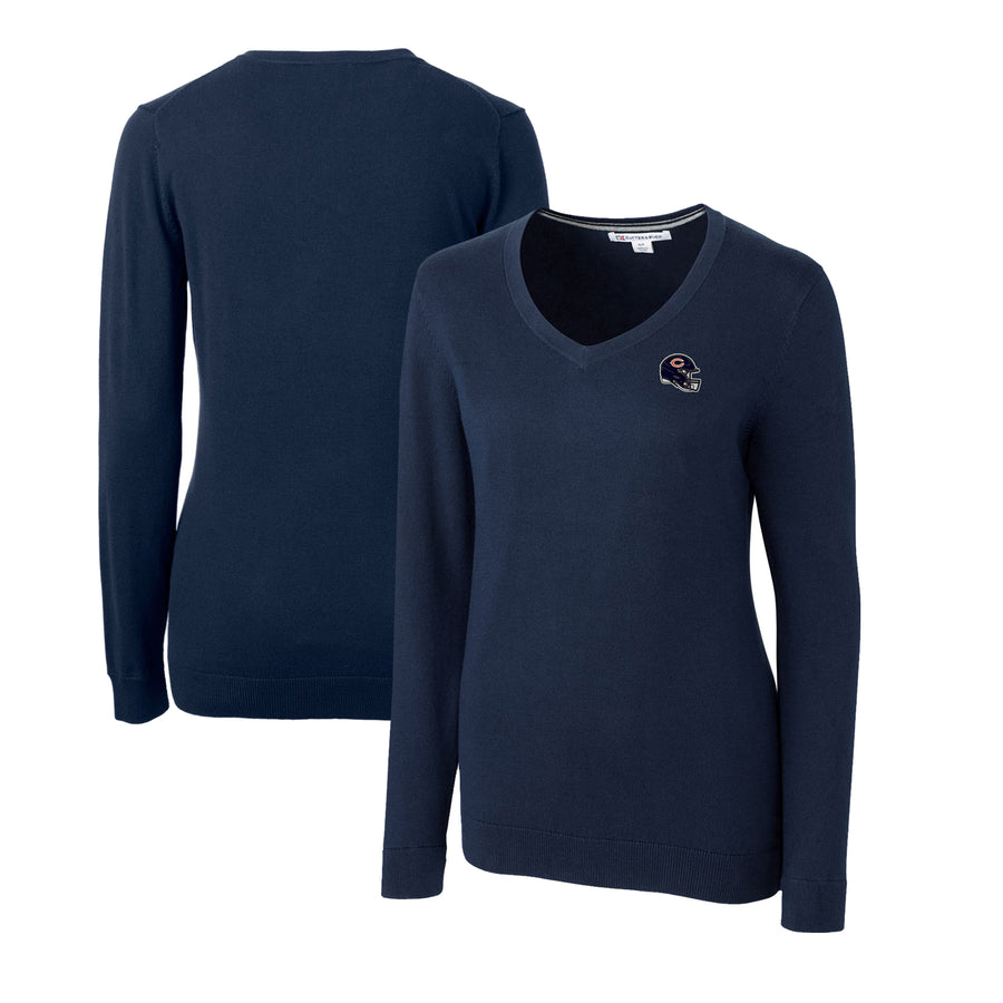 Women's Cutter & Buck  Navy Chicago Bears Helmet Logo Lakemont Tri-Blend V-Neck Pullover Sweater