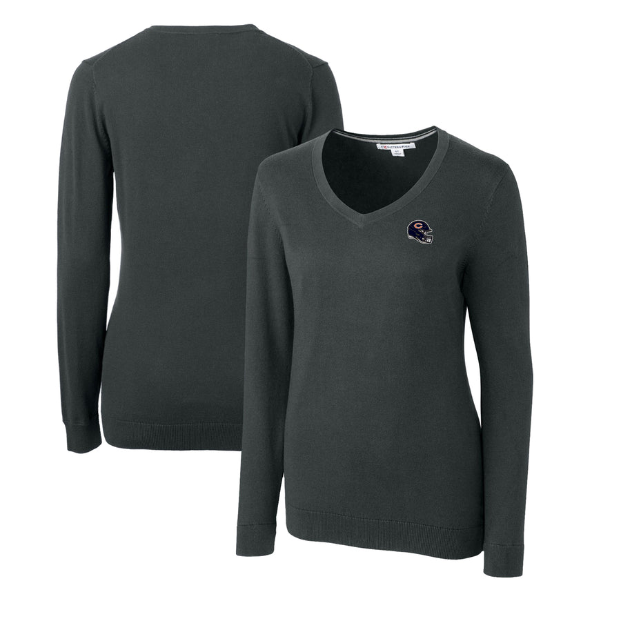 Women's Cutter & Buck  Charcoal Chicago Bears Helmet Logo Lakemont Tri-Blend V-Neck Pullover Sweater