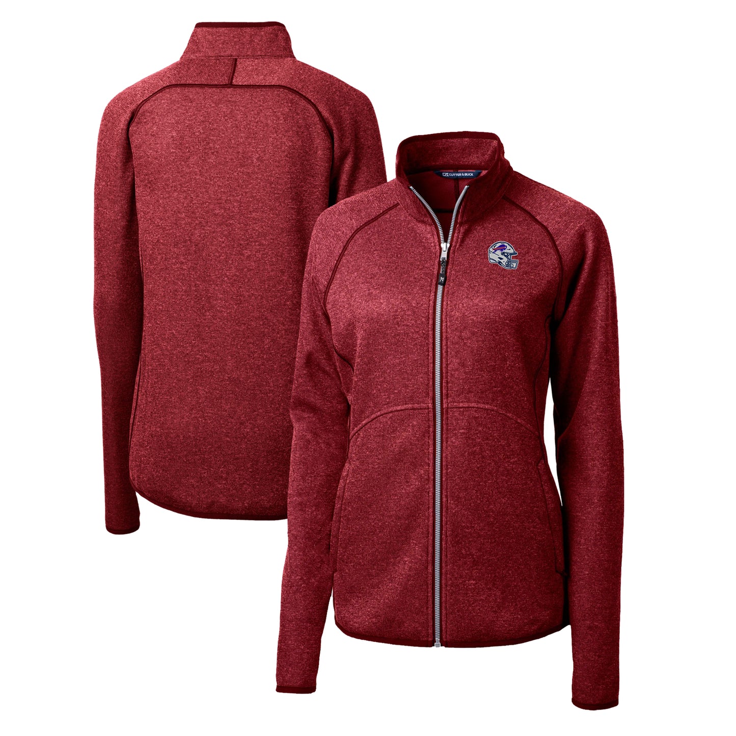 Women's Cutter & Buck  Red Buffalo Bills Helmet Logo Mainsail Sweater-Knit Full-Zip Jacket